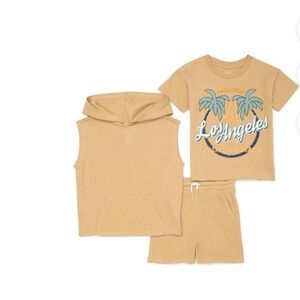 Tan Sleeveless Hoodie and Shorts Set